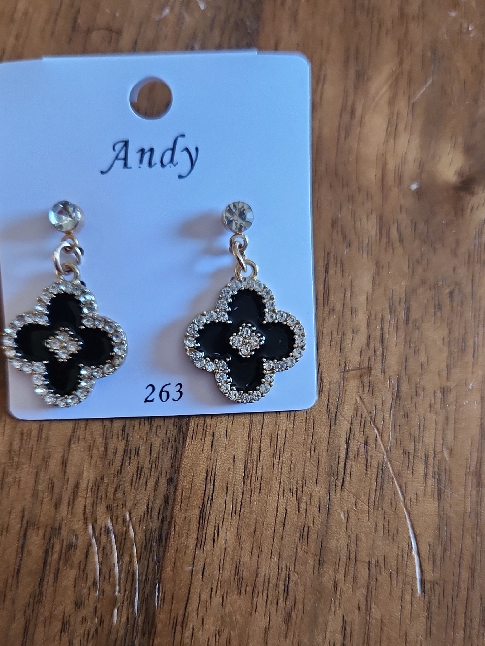 Andy & Evan Black and Gold Clover Drop Earrings